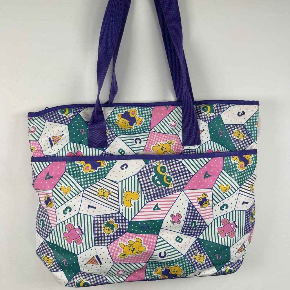 Vintage 90's Diaper Bag Babies Alley Purple Pink Patchwork With Changing Pad